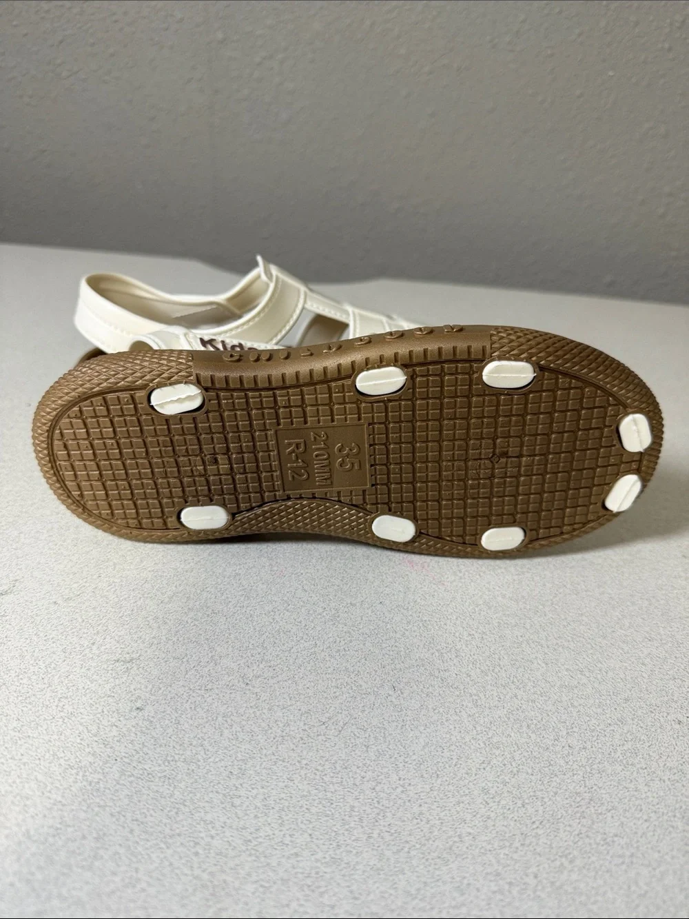 Kids Cream Closed-Toe Sandals with Brown Sole - Secure Hook & Loop